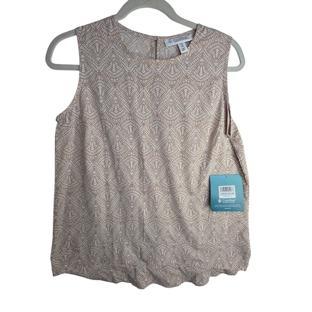 Coolibar SzM NWT beige white geometric design Tanktop Lightweight UPF50+ Outdoor